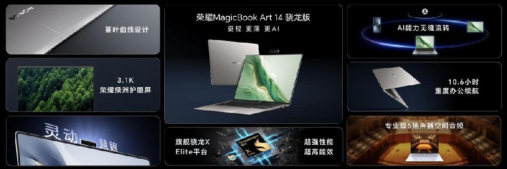 荣耀MagicBook Art 14骁龙版国内发布：AI赋能性能续航，首销限时尊享价8299元